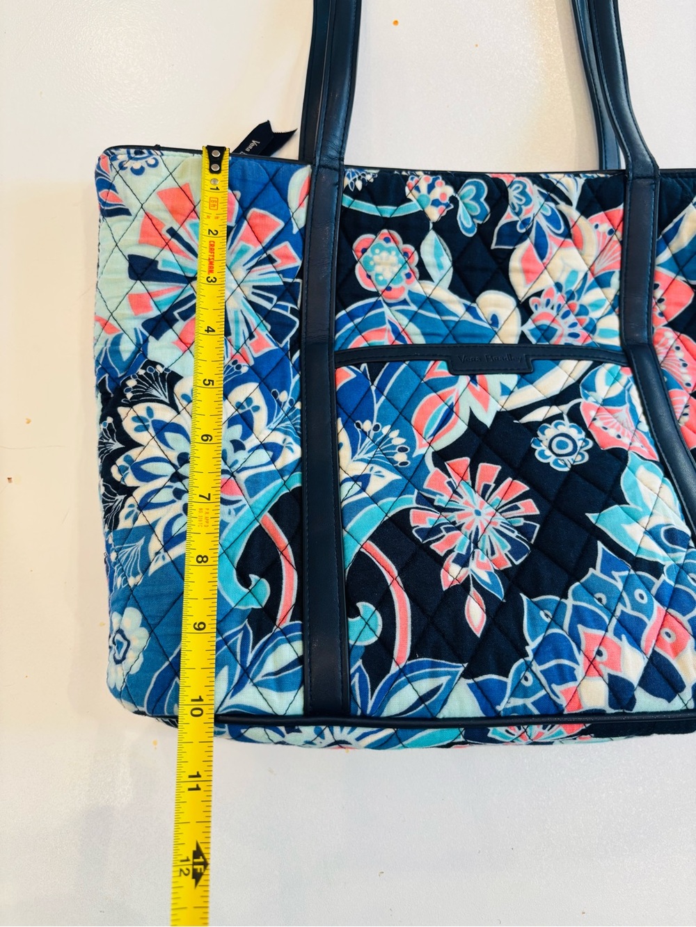 Vera Bradley Lotus Flowers Tote in Navy, Aqua and Coral size H 10 W 15 - Picture 9 of 9